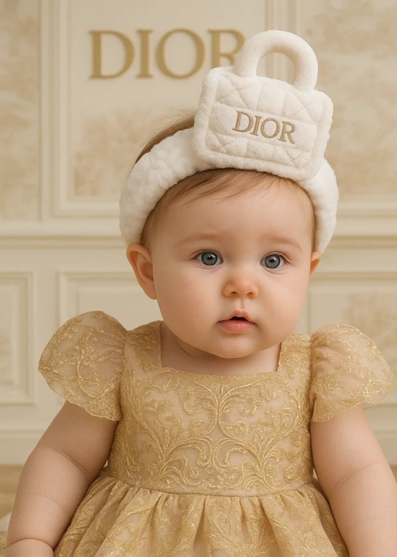 Dior-inspiriertes graues Monogramm-Plüsch-Stirnband für Babys | Designer-Minitaschen-Stirnband für Mädchen