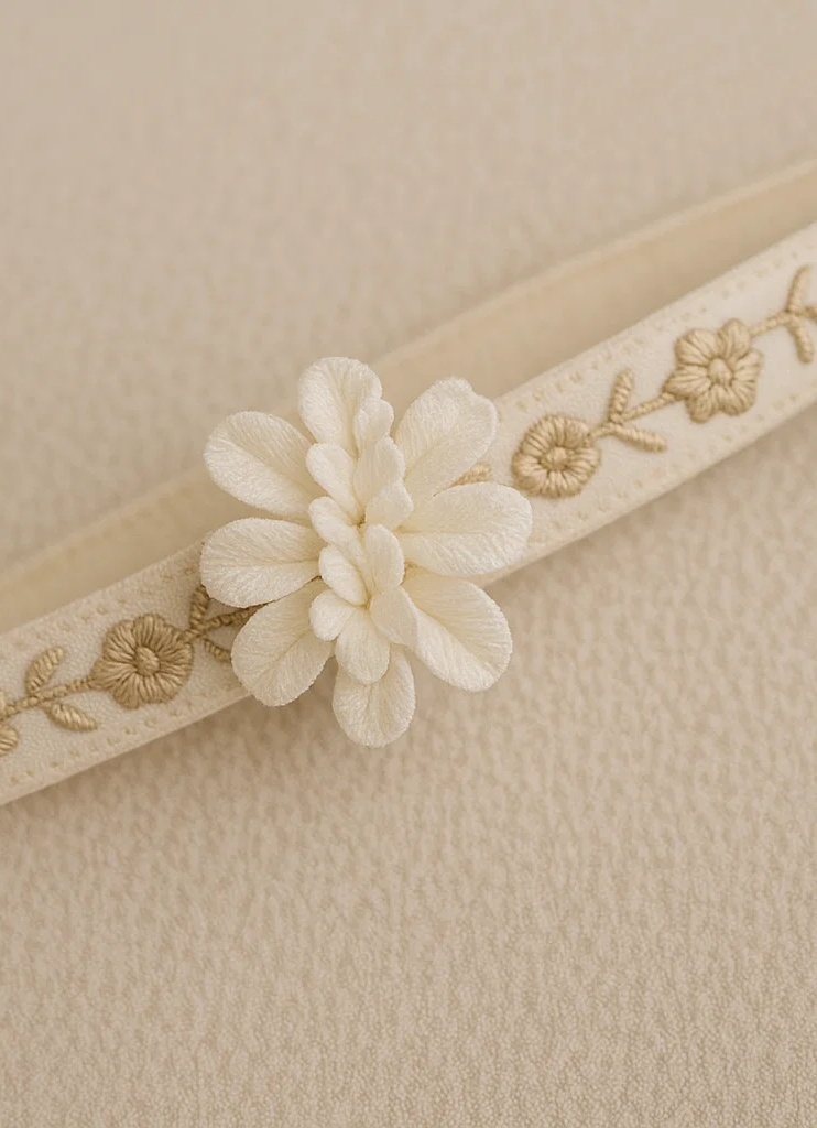 Cream White Flower Baby Headband – Handmade Soft Newborn Floral Hairband