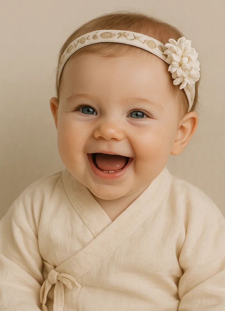 Cream White Flower Baby Headband – Handmade Soft Newborn Floral Hairband