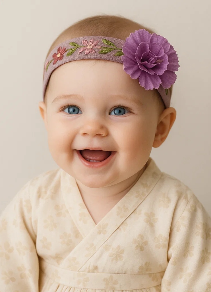Handmade Beige Plush Flower Baby Headband, Soft Embroidered Elastic Band for Infant Girls, Korean Minimalist Style