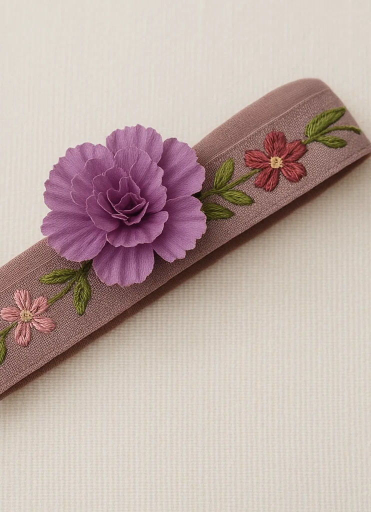 Handmade Beige Plush Flower Baby Headband, Soft Embroidered Elastic Band for Infant Girls, Korean Minimalist Style
