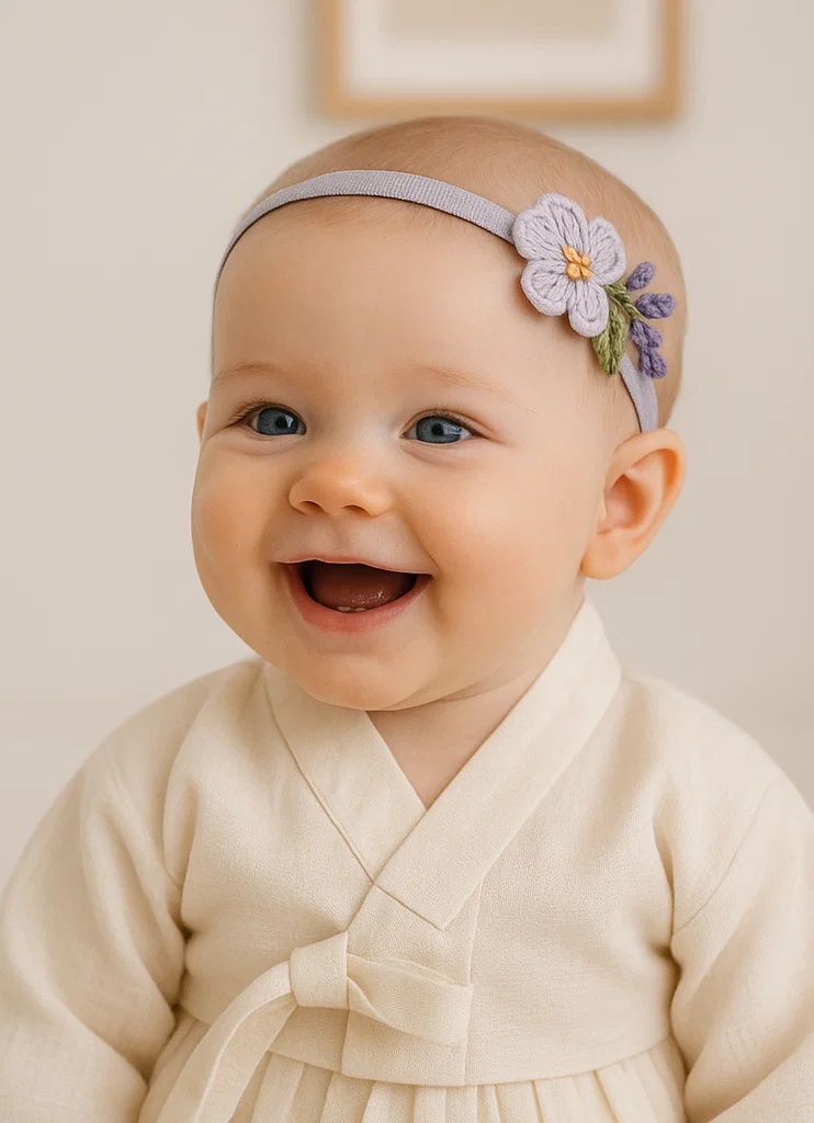 Handmade Plush Baby Headband with Lavender Flower Embroidery – Soft & Stylish for Infants and Toddlers