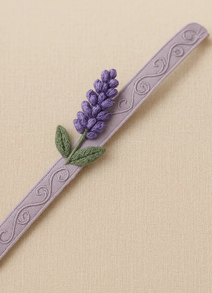 Handmade Plush Baby Headband with Lavender Embroidery – Stylish and Soft for Infants and Toddlers