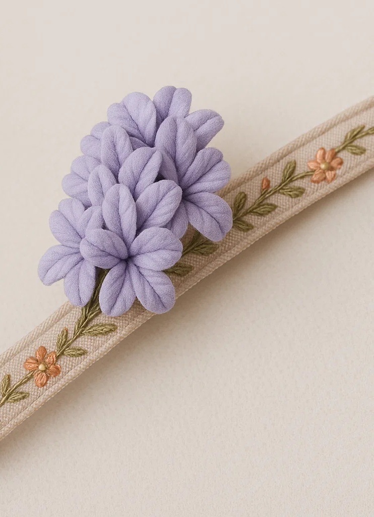 Handmade Plush Baby Headband with Purple Hyacinth Embroidery