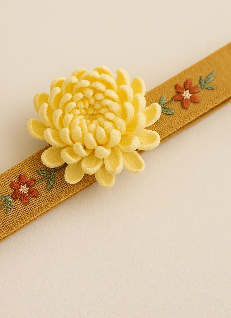 Yellow Floral Embroidered Baby Headband with Detachable Flower