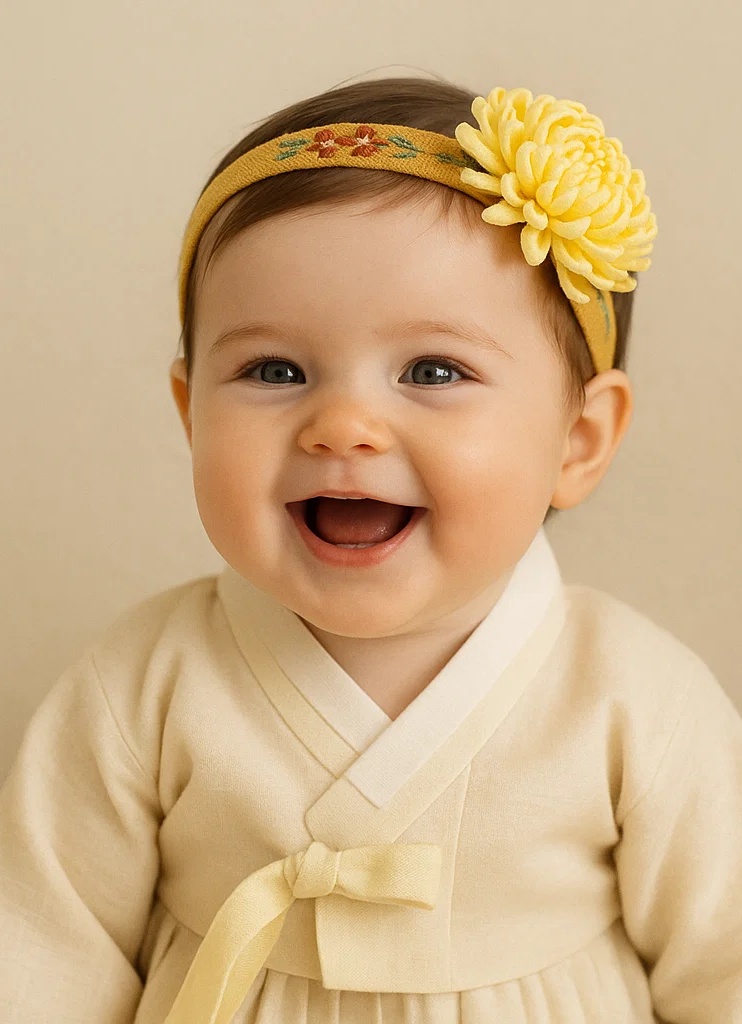 Yellow Floral Embroidered Baby Headband with Detachable Flower