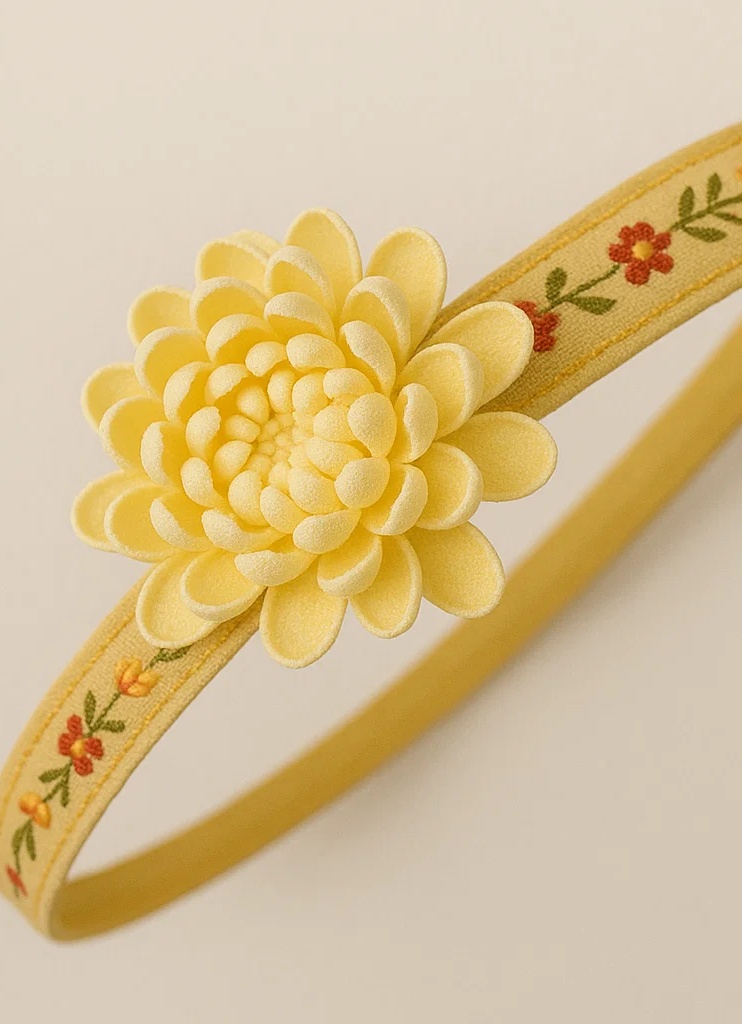 Bandeau bébé floral brodé jaune avec fleur amovible