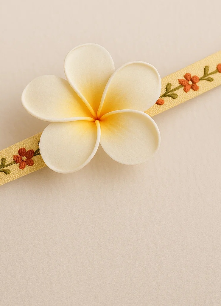 Bandă de cap pentru bebeluși din pluș făcută manual, cu broderie de floare de plumeria galbenă și albă – Moale și elegantă pentru bebeluși și copii mici