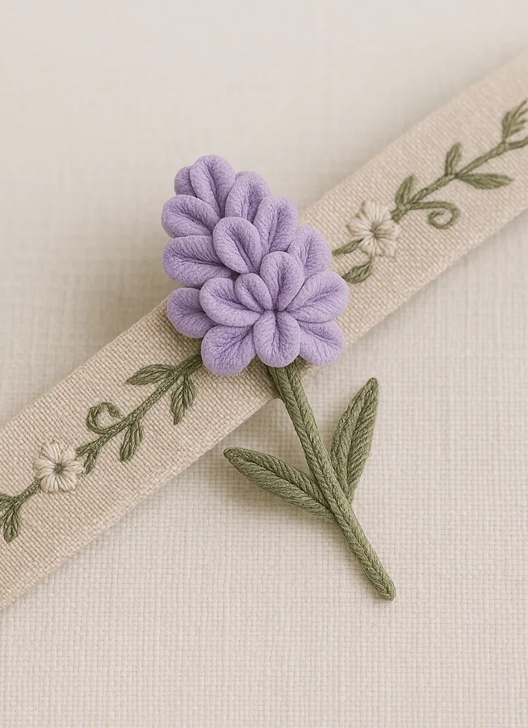 Bandeau pour bébé en peluche fait main avec broderie de jacinthe violette
