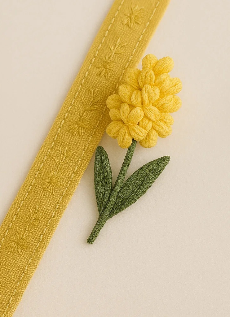 Handmade Plush Baby Headband with Light Yellow Hyacinth Embroidery