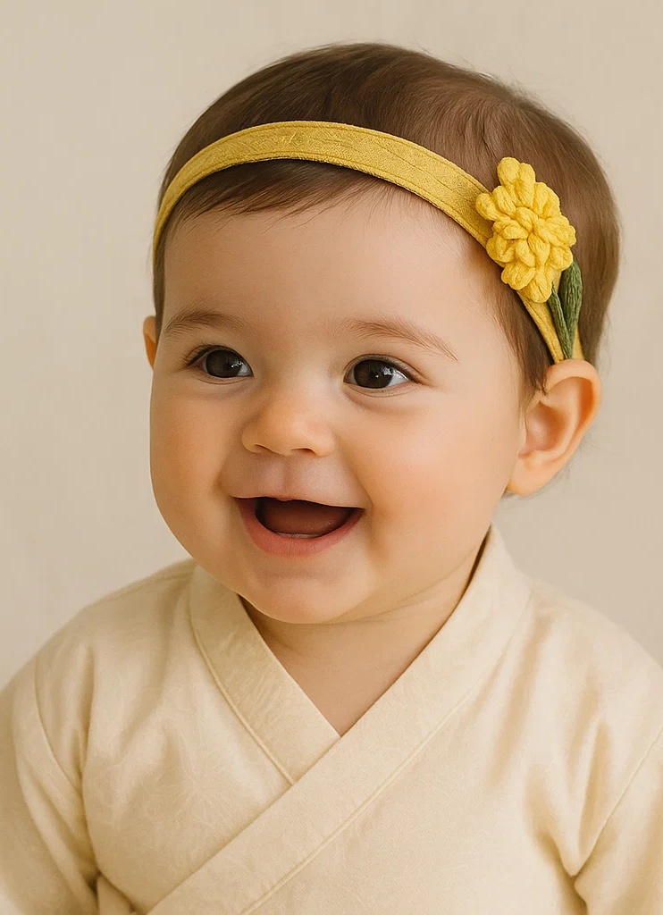 Handmade Plush Baby Headband with Light Yellow Hyacinth Embroidery