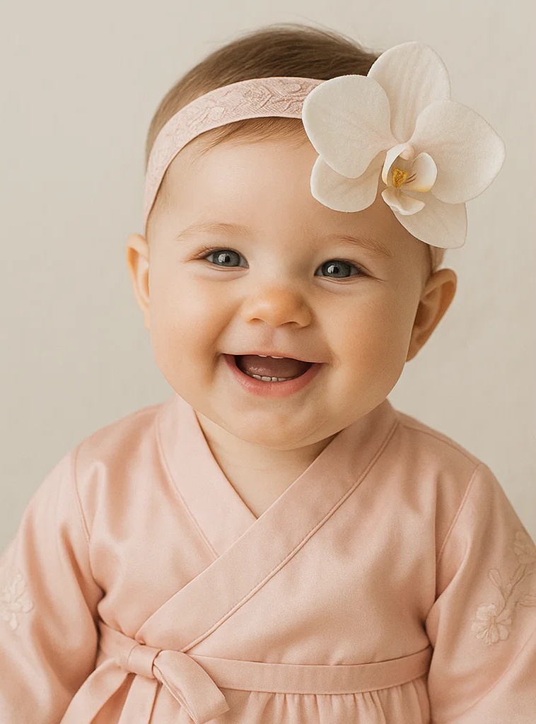 Orchid Baby Headband - Soft Peach Floral Hairband for Baby Girls