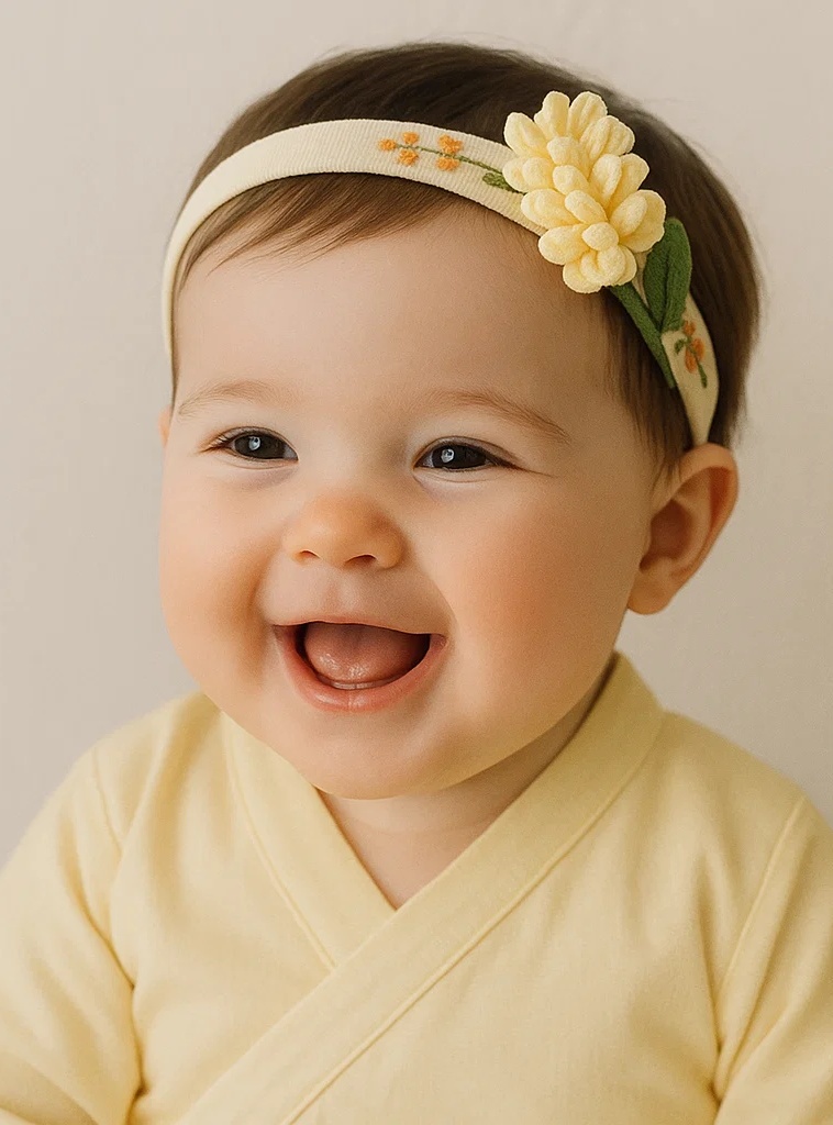 Handmade Yellow Flower Embroidered Baby Headband