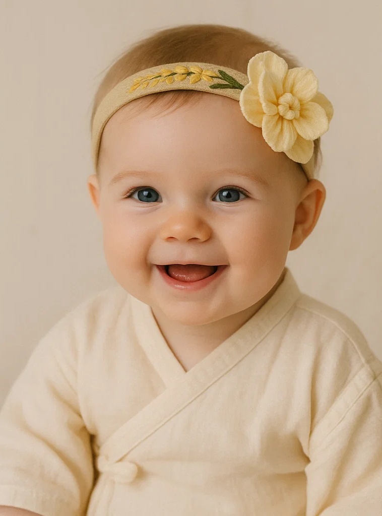 Yellow Flower Baby Headband - Soft Floral Hairband for Baby Girls