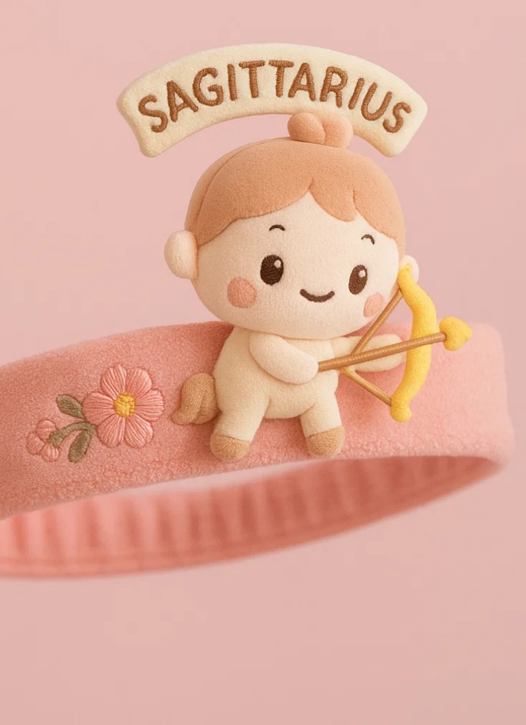 Cute Baby Zodiac Plush Headband – Pink Sagittarius Star Sign Doll for Newborns