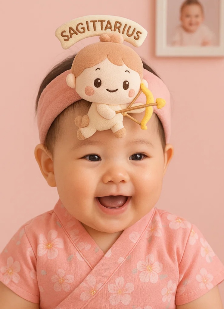 Cute Baby Zodiac Plush Headband – Pink Sagittarius Star Sign Doll for Newborns