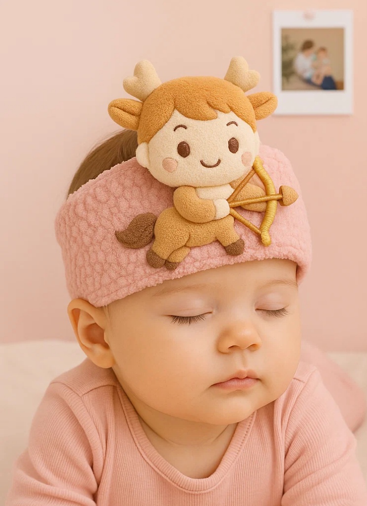Cute Baby Zodiac Plush Headband – Pink Sagittarius Deer Star Sign Doll for Newborns