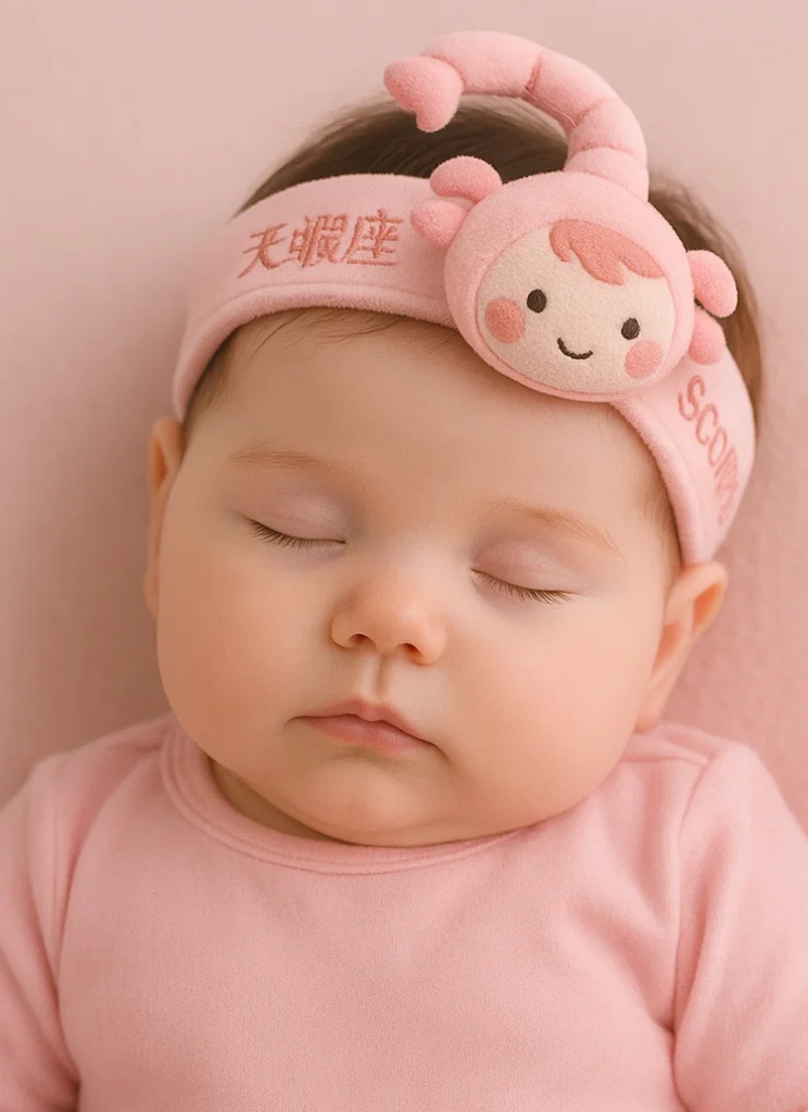 Diadema de peluche para bebé signo zodiacal – Muñeco rosa de Escorpio para recién nacidos