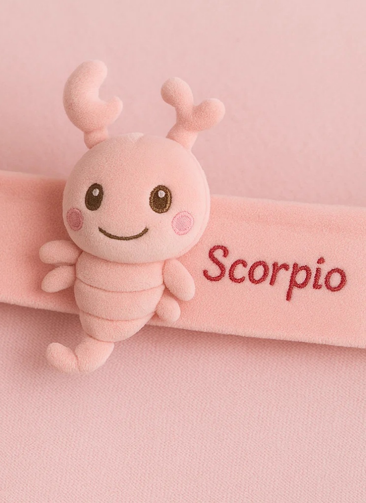 Cute Baby Zodiac Plush Headband – Pink Scorpio Star Sign Doll for Newborns
