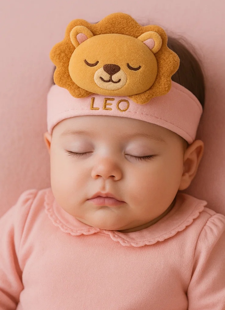 Niedliches Baby-Stirnband mit Sternzeichen-Plüsch – Rosa Löwen-Sternzeichenpuppe für Neugeborene
