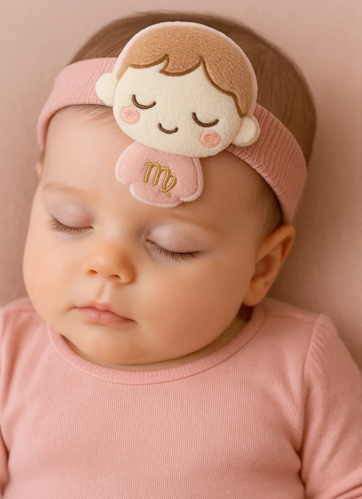 Cute Baby Zodiac Plush Headband – Pink Virgo Star Sign Doll for Newborns