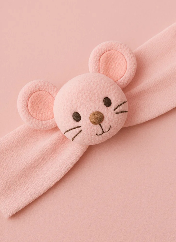 Cute Baby Animal Plush Headband – Pink Mouse Doll for Newborns