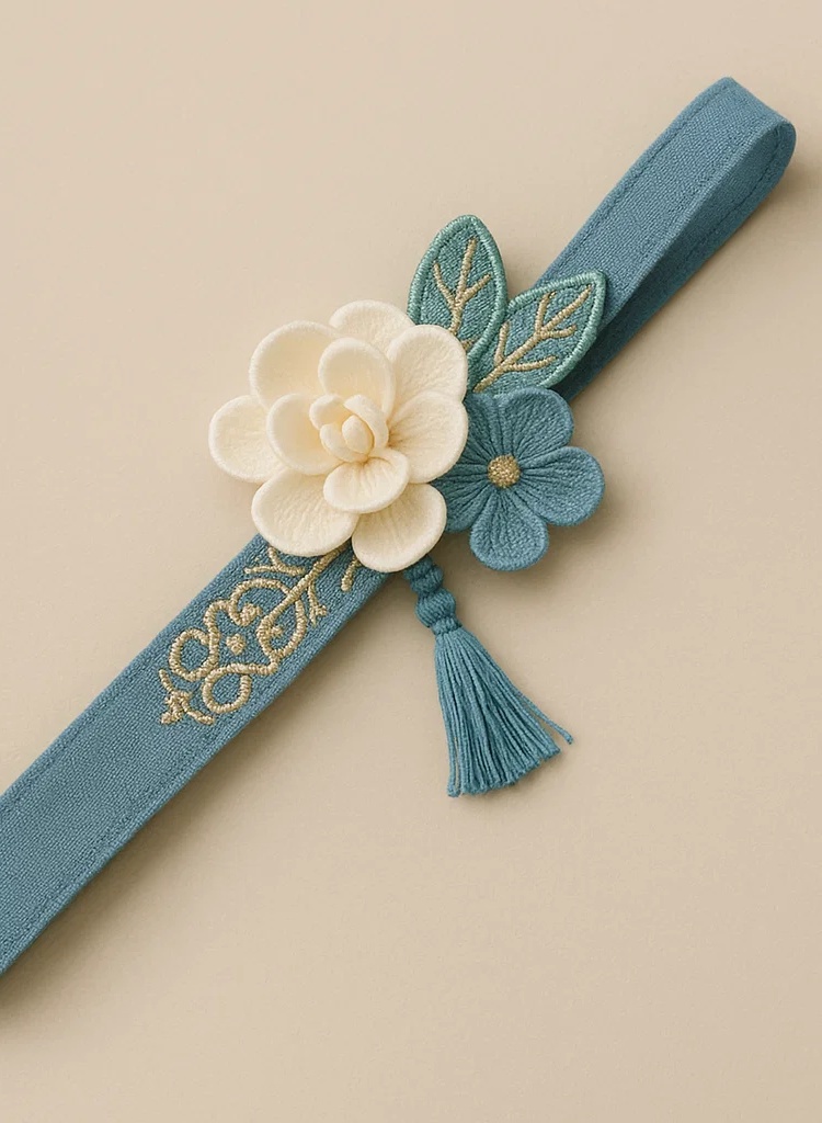 Handmade Baby Blue Floral Embroidered Headband – Soft Cotton Newborn & Toddler Hairband