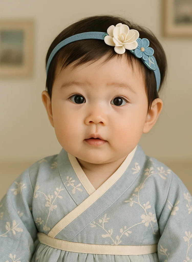 Handmade Baby Blue Floral Embroidered Headband – Soft Cotton Newborn & Toddler Hairband
