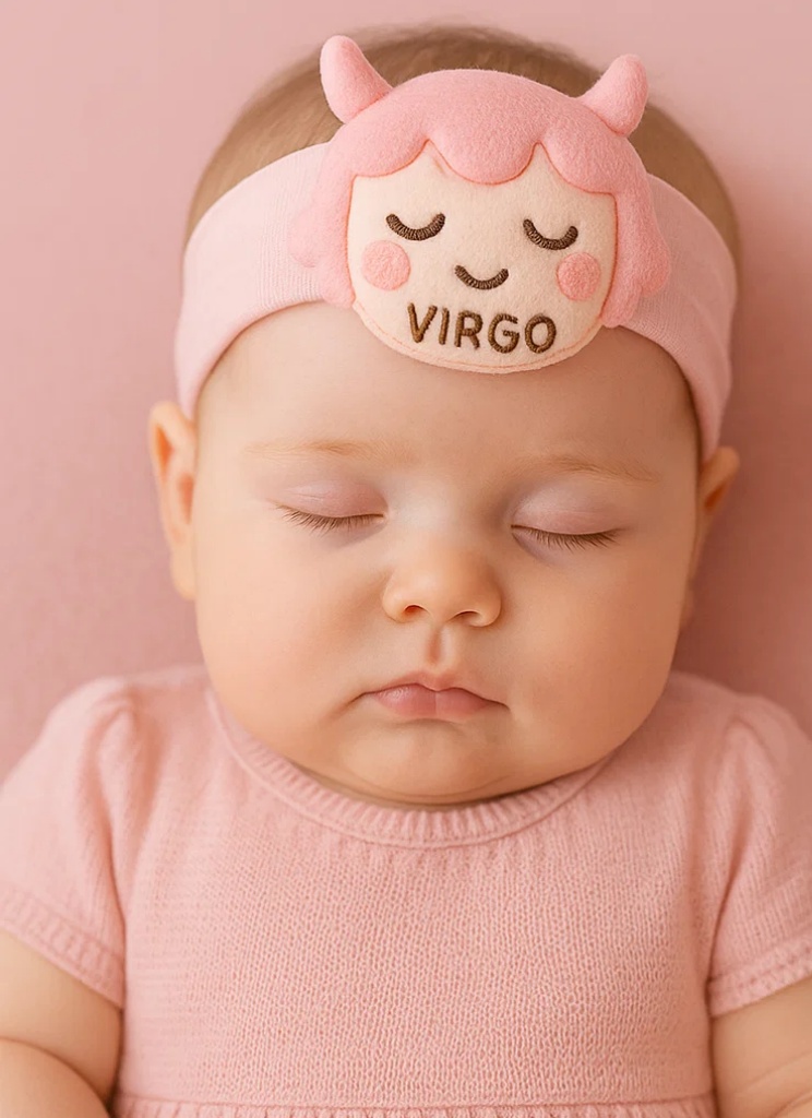 Cute Baby Zodiac Plush Headband – Pink Virgo Star Sign Doll for Newborns