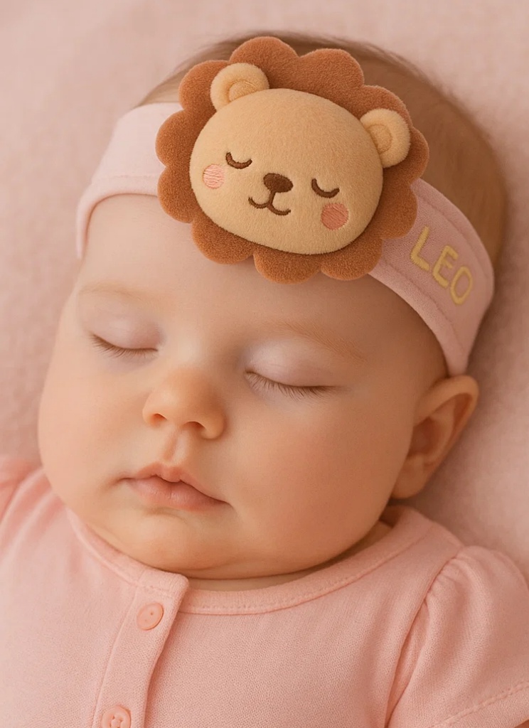 かわいいベビー星座ぬいぐるみヘッドバンド – 新生児用ピンクライオン星座人形