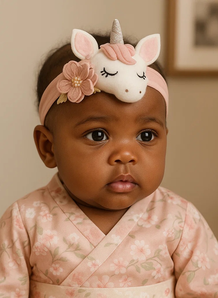Bandeau bébé licorne en peluche fait main avec fleurs détachables – doux, confortable et adorable pour nouveau-nés et tout-petits