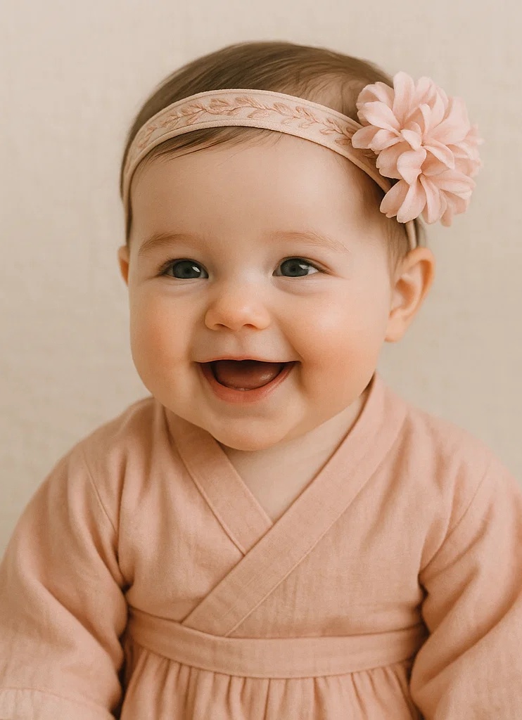 Faixa de cabeça de bebê de pelúcia feita à mão com bordado de jacinto rosa – Macia e elegante para bebês e crianças pequenas
