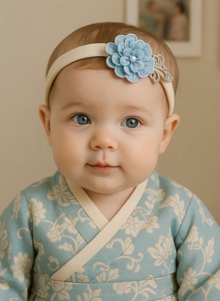 Einfaches blaues Baby-Stirnband mit Blume