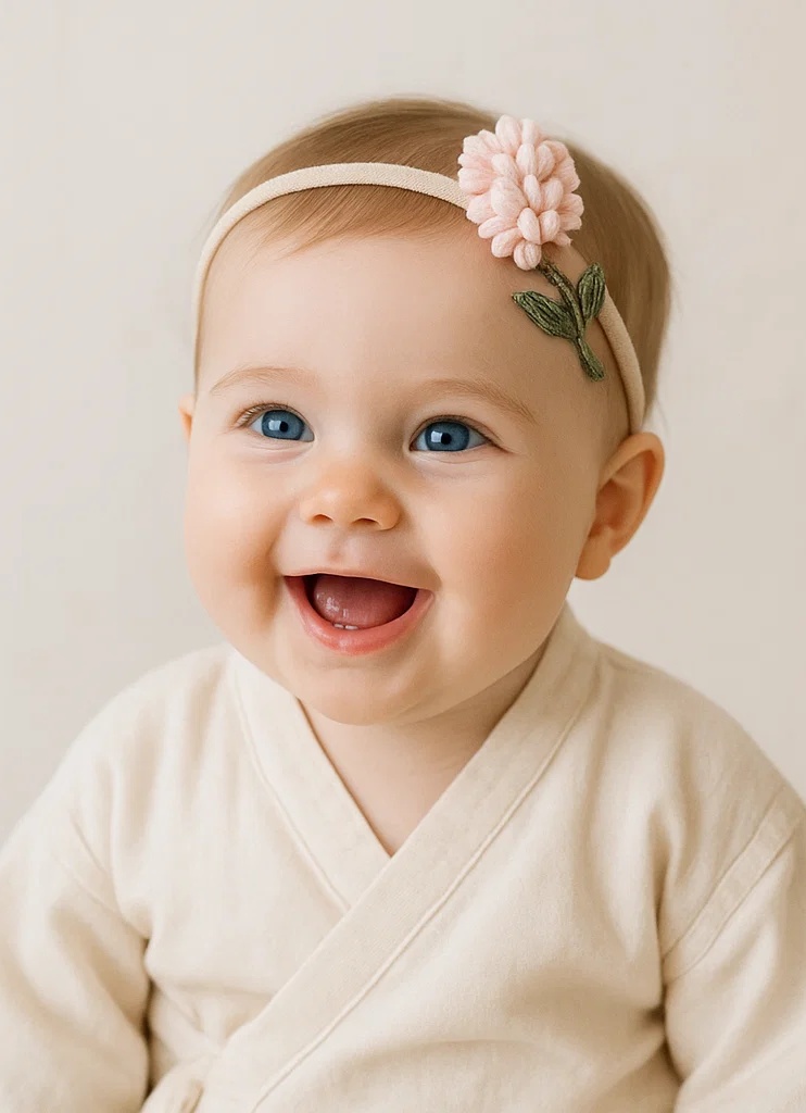 Handmade Plush Baby Headband with Pink Hyacinth Flower Embroidery – Soft & Stylish for Infants and Toddlers