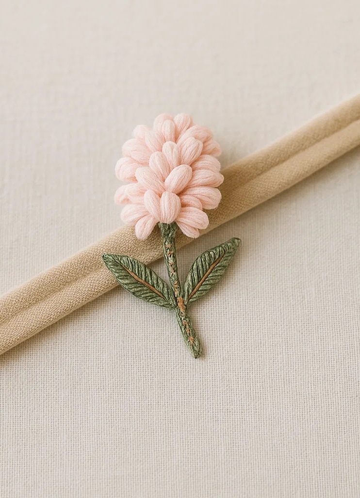 Handmade Plush Baby Headband with Pink Hyacinth Flower Embroidery – Soft & Stylish for Infants and Toddlers