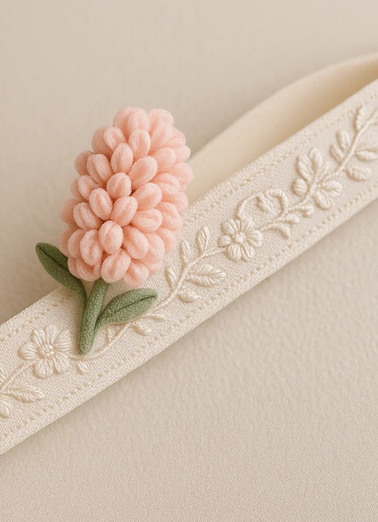 Handgemachtes Plüsch-Babykopftuch mit rosa Hyazinthenstickerei – Weich und stilvoll für Säuglinge und Kleinkinder