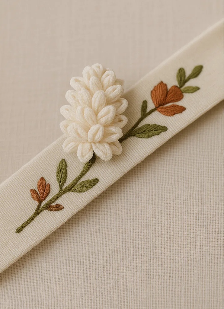 White Floral Embroidered Baby Headband with Detachable Flower
