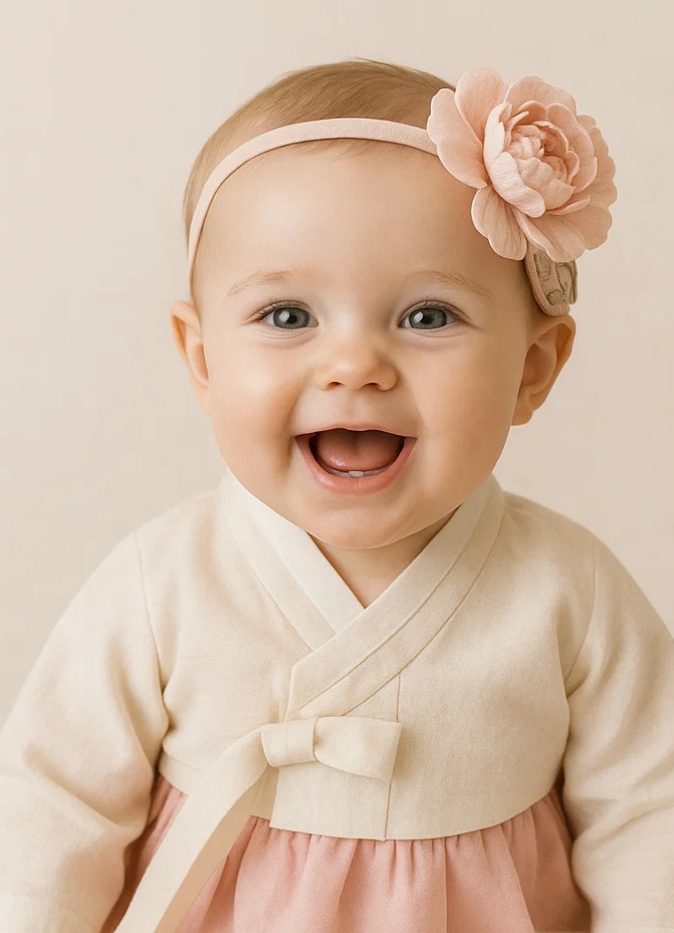Embroidered Peony Baby Headband – Soft Elastic Hair Accessory for Newborns