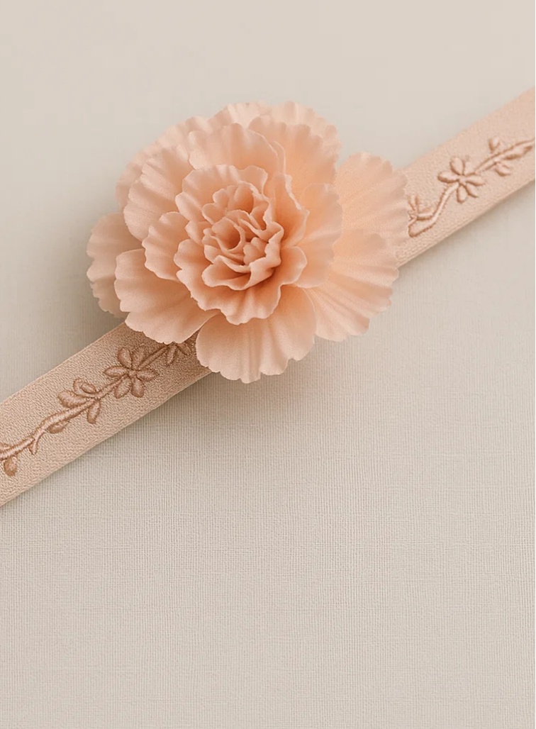 Bandeau bébé avec lys rose brodé – Accessoire floral doux et élastique pour nouveau-né