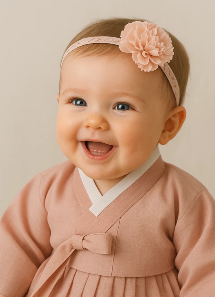 Bandeau bébé avec lys rose brodé – Accessoire floral doux et élastique pour nouveau-né