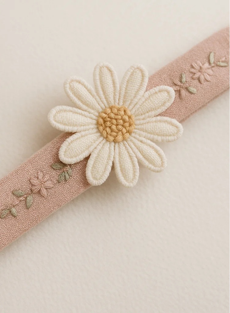 Handmade Daisy Baby Headband with Soft Pink Band