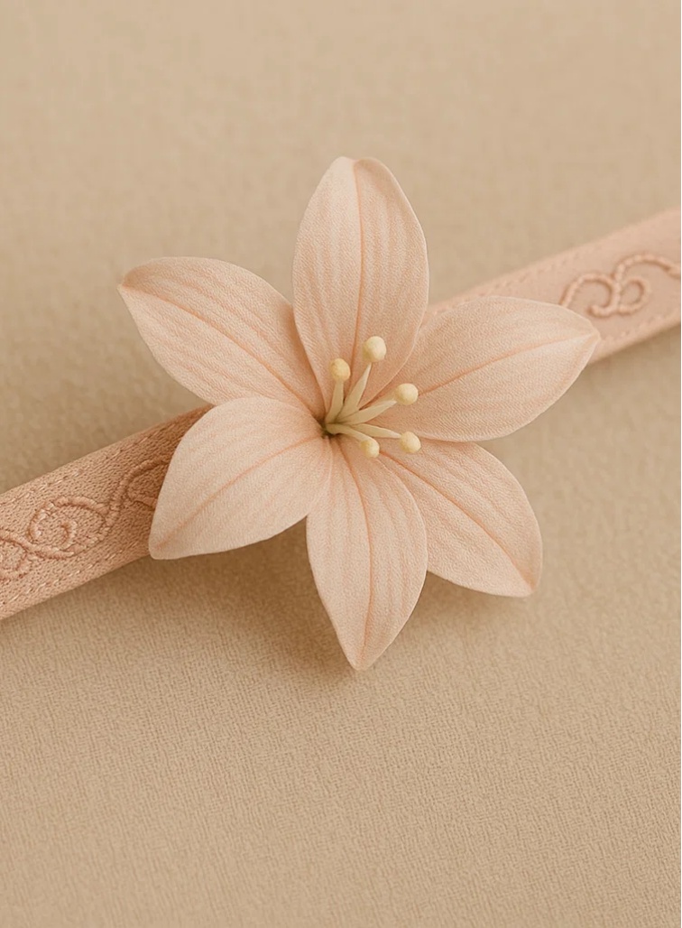 Bentiță pentru bebeluși cu crin roz brodat – Accesoriu floral elastic moale pentru nou-născuți