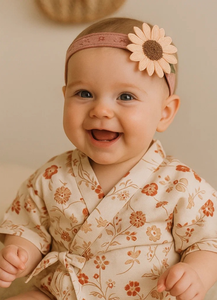 Embroidered Daisy Baby Headband with Pastel Floral Embellishments