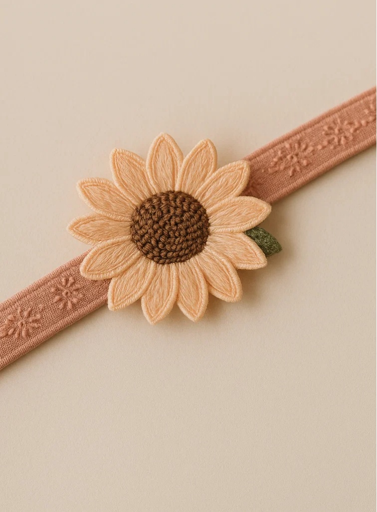Embroidered Daisy Baby Headband with Pastel Floral Embellishments