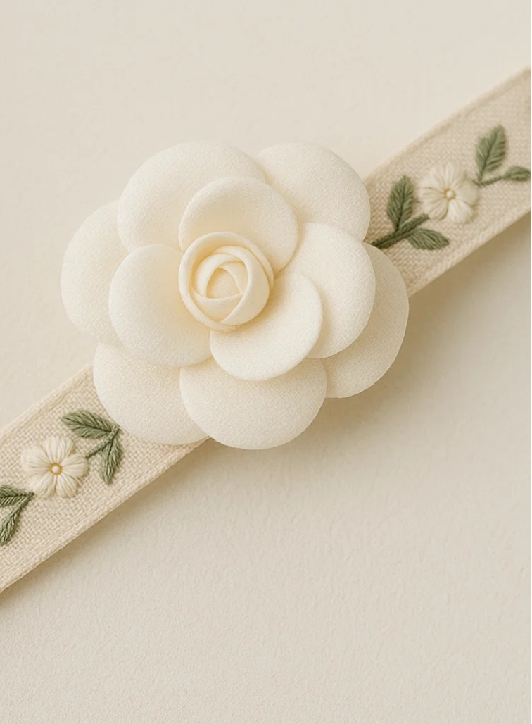 Bandeau bébé fleuri blanc brodé – Accessoire cheveux doux et élastique pour nouveau-né