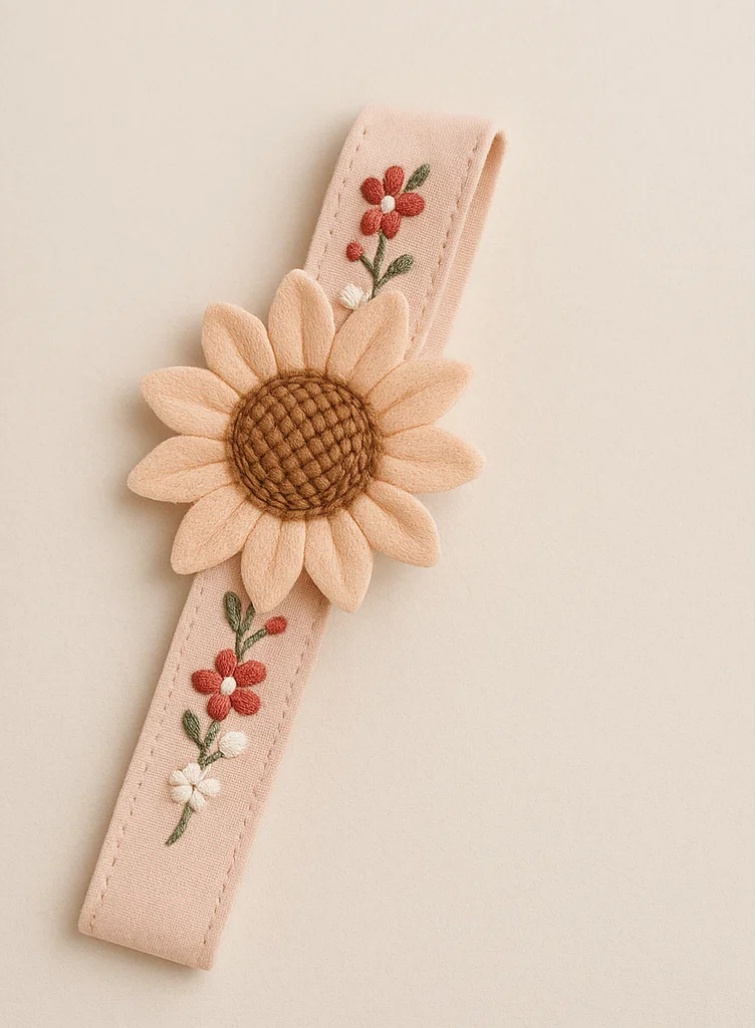 Vintage Floral Baby Headband with Embroidered Petals
