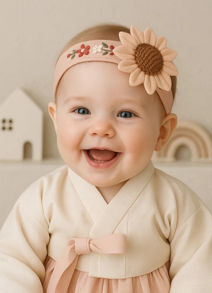 Vintage Floral Baby Headband with Embroidered Petals