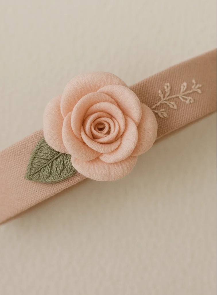 Handmade Floral Baby Headband with Soft Pink Band