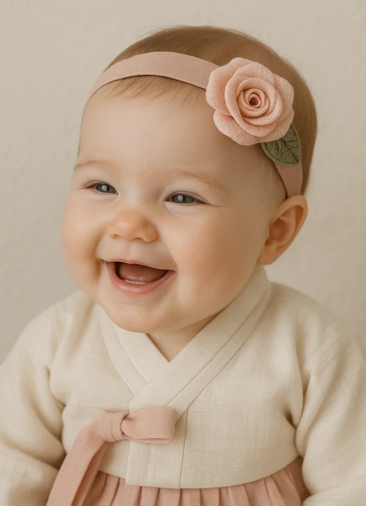 Handmade Floral Baby Headband with Soft Pink Band