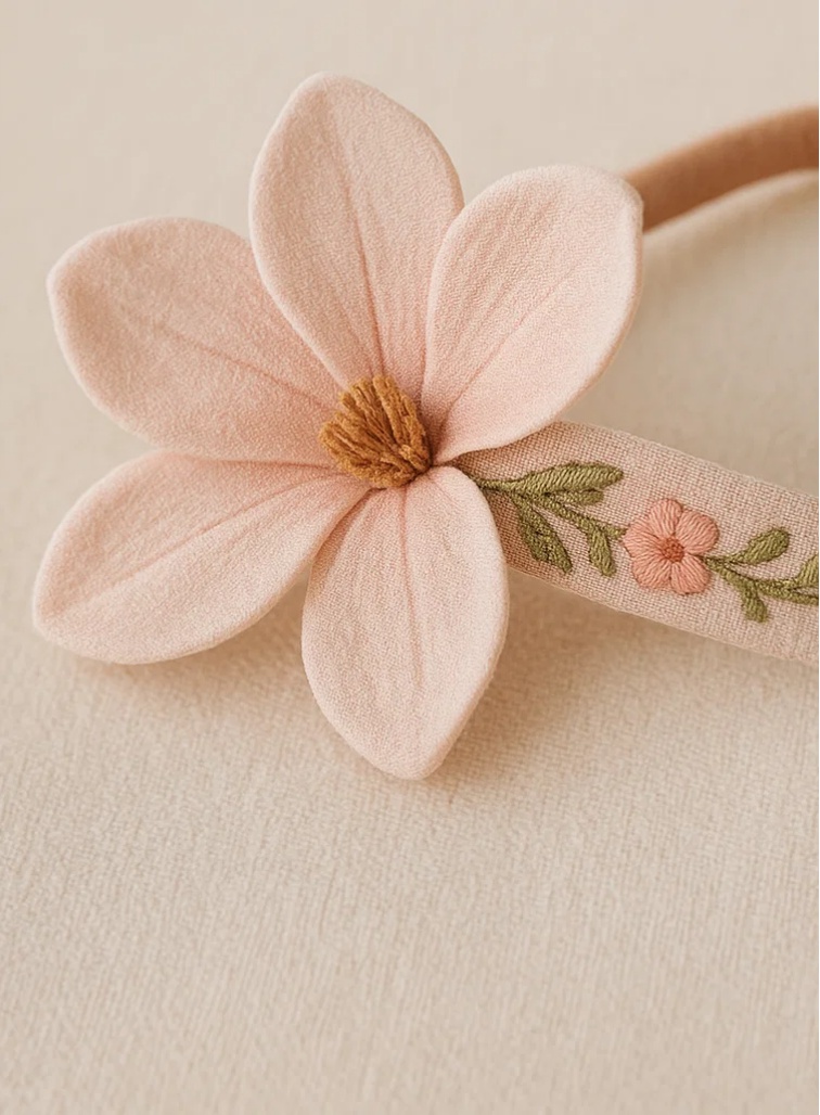 Handmade Pink Lily Flower Baby Headband with Soft Band